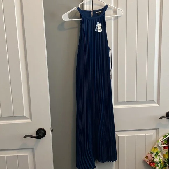 open lace back dress Dolores Pleated Maxi Dress - Cornflower Blue